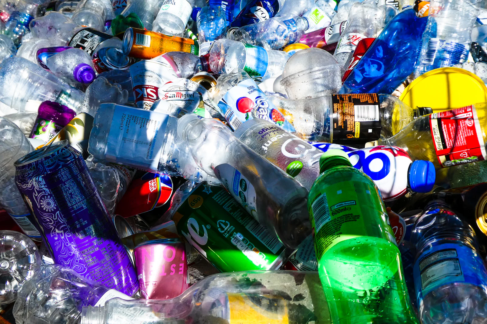 Mixed plastic bottles collected for recovery