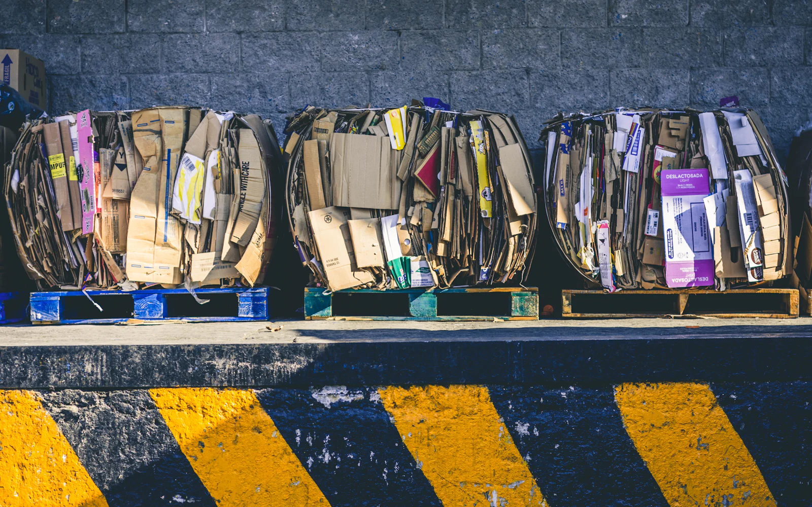Baled cardboard ready for recycling