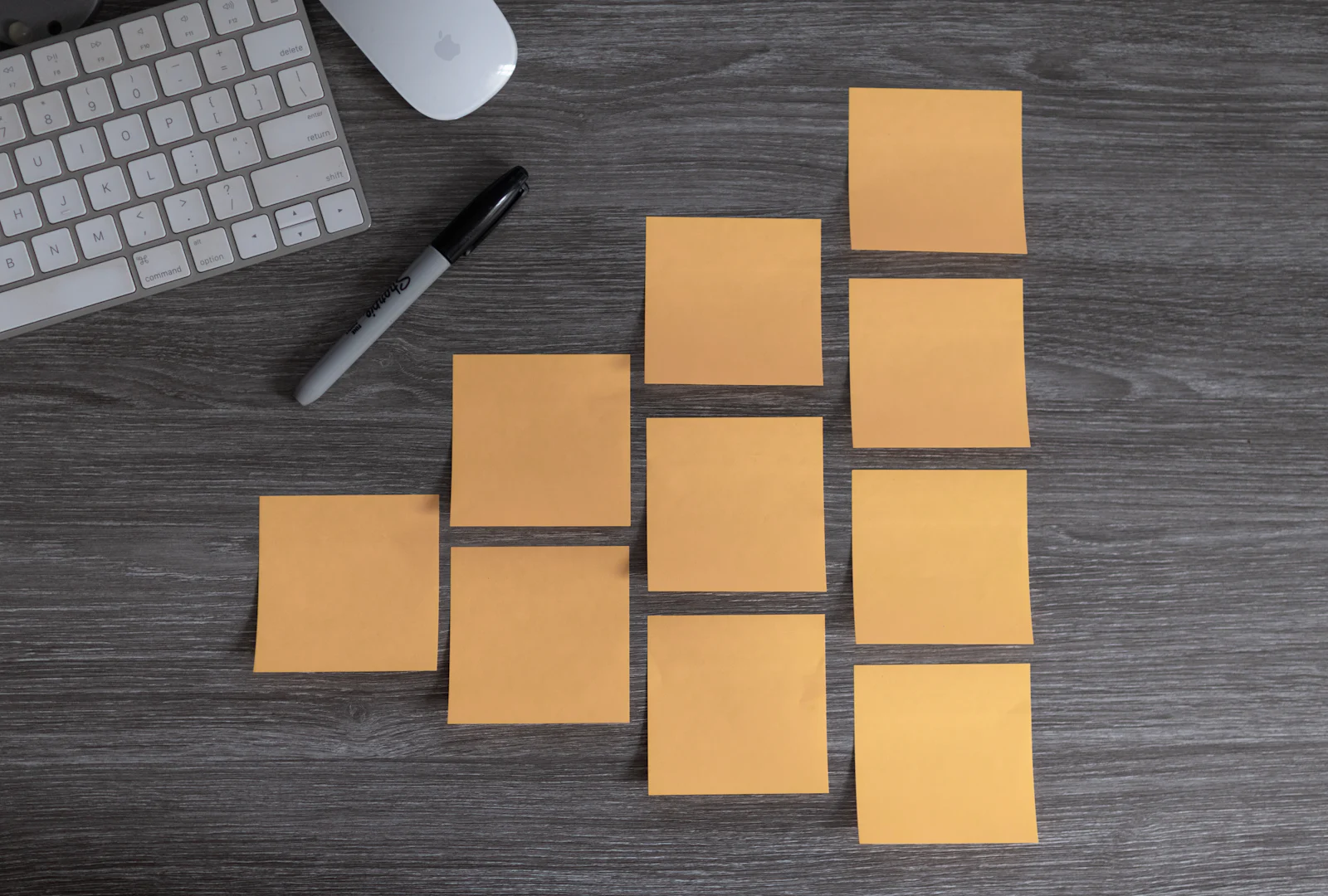 Sticky notes arranged in a planning layout
