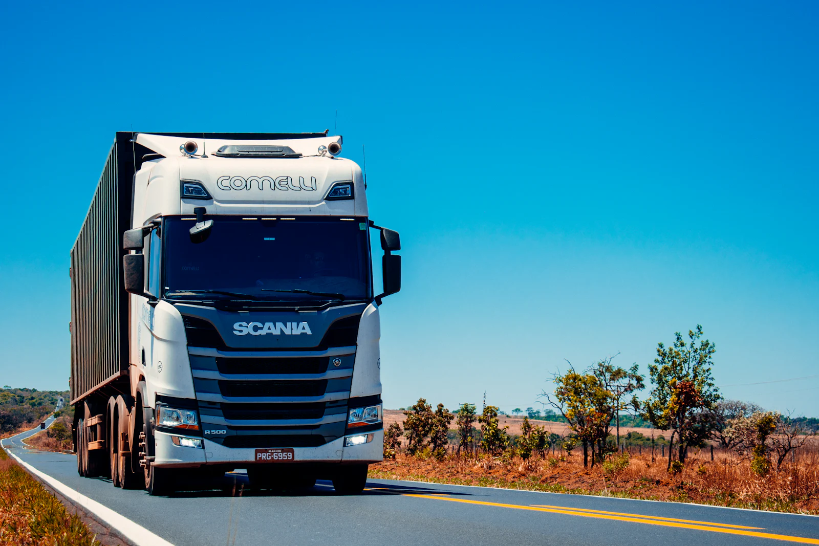 Heavy goods truck travelling on an open road